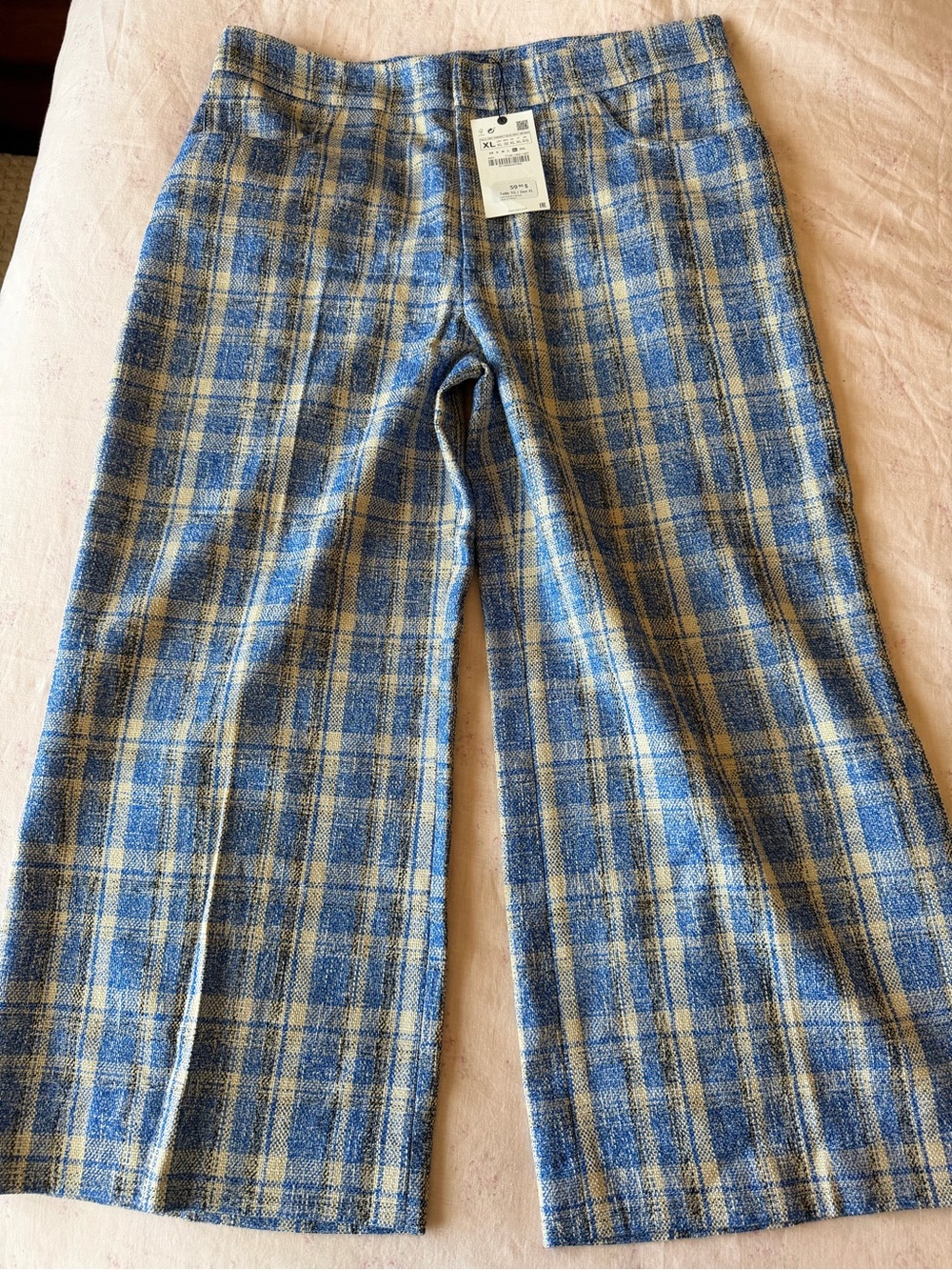 Zara Blue Plaid Wide Leg Pants